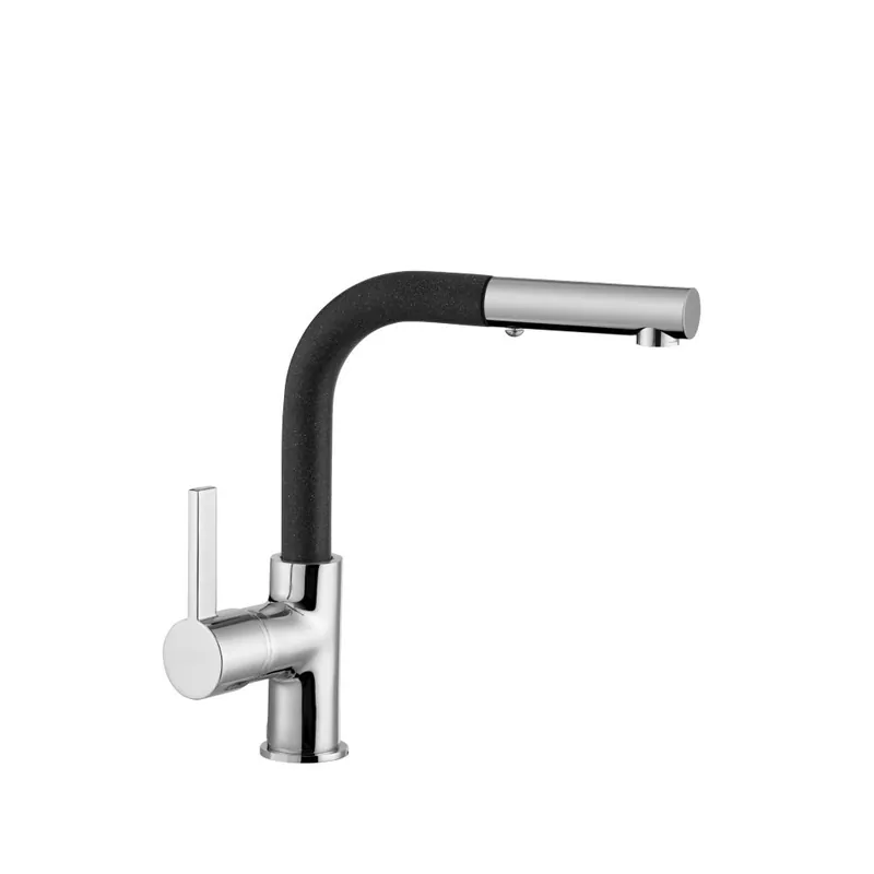 Ofertă limitată Baterie bucatarie Celesta Cosmo 1010015, monocomanda, pipa extractibila, perlator cu doua functii, cromat/negru metalic