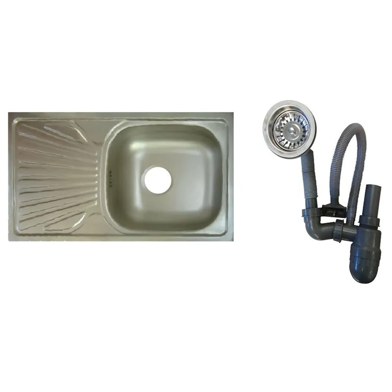 Chiuveta DE 102 Leinen 760 x 435 x 0,6 Dreapta + Sifon Plată sigură