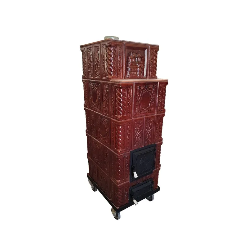 Soba teracota maro, 5 randuri, cu roti, 45 x 45 x 135 cm, evacuare stanga Ofertă