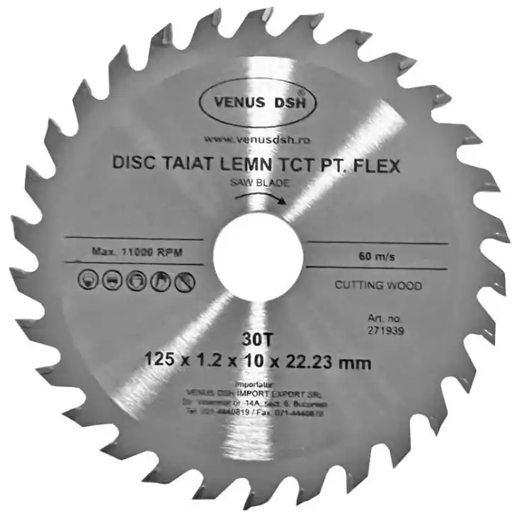 Disc pentru tăiat lemnul, 125 X 1.2 X 10 X 22.23 mm- 30 T Nu rata