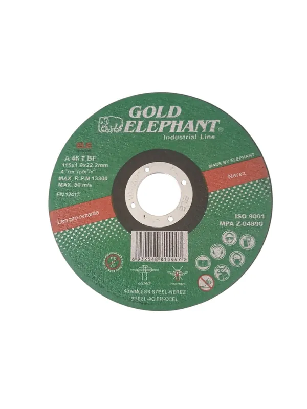 Ofertă specială Disc de tăiere Gold Elephant 115×1.0x22.2 mm – pentru metal și inox, A46TBF