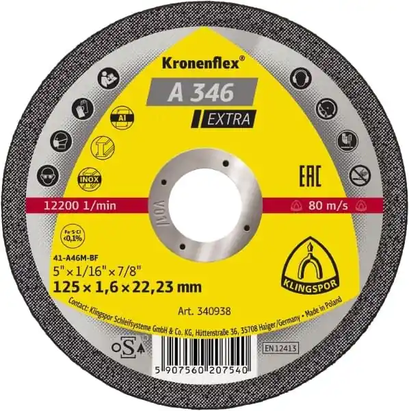 Preț redus Disc taiere, 125 x 22.2 x 1.6mm, A346-EXTRA, A46M, tip-41, otel, KLINGSPOR