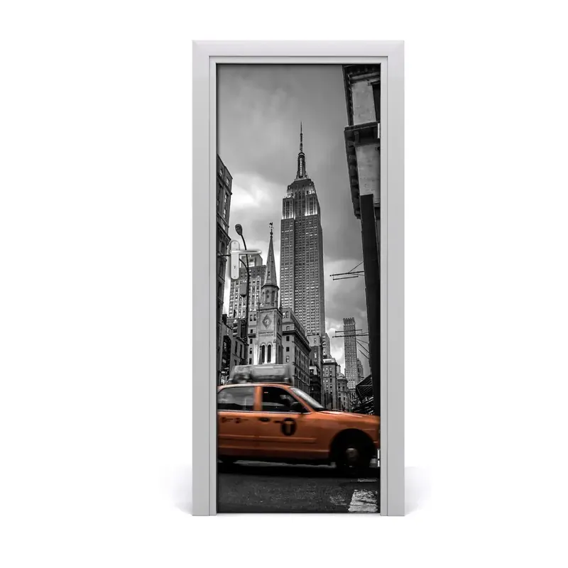Autocolant de uși New York alb-negru Reducere specială