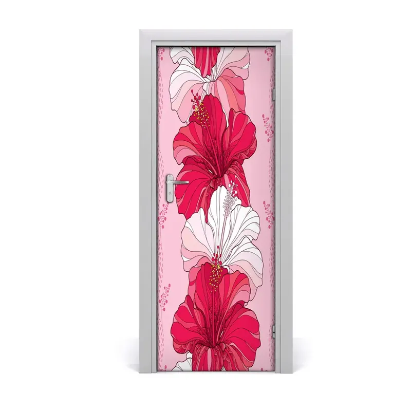 Autocolant de uși Hibiscus roz Retur gratuit