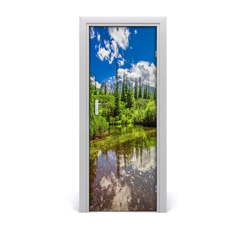 Autocolant pentru uși Copaci de lac de munte Nu rata