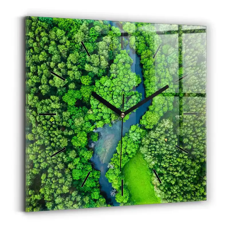 Bestseller Ceas de sticlă pe perete pătrat Râu în pădure