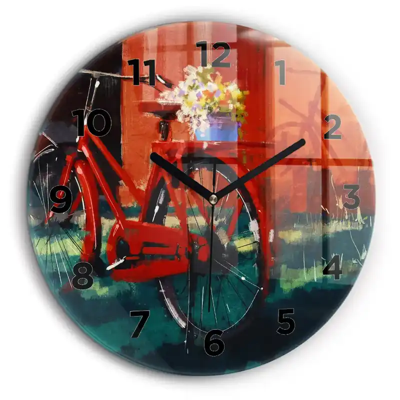 Bicicleta pictata Ceas de sticlă pe perete rotund Ofertă de sezon
