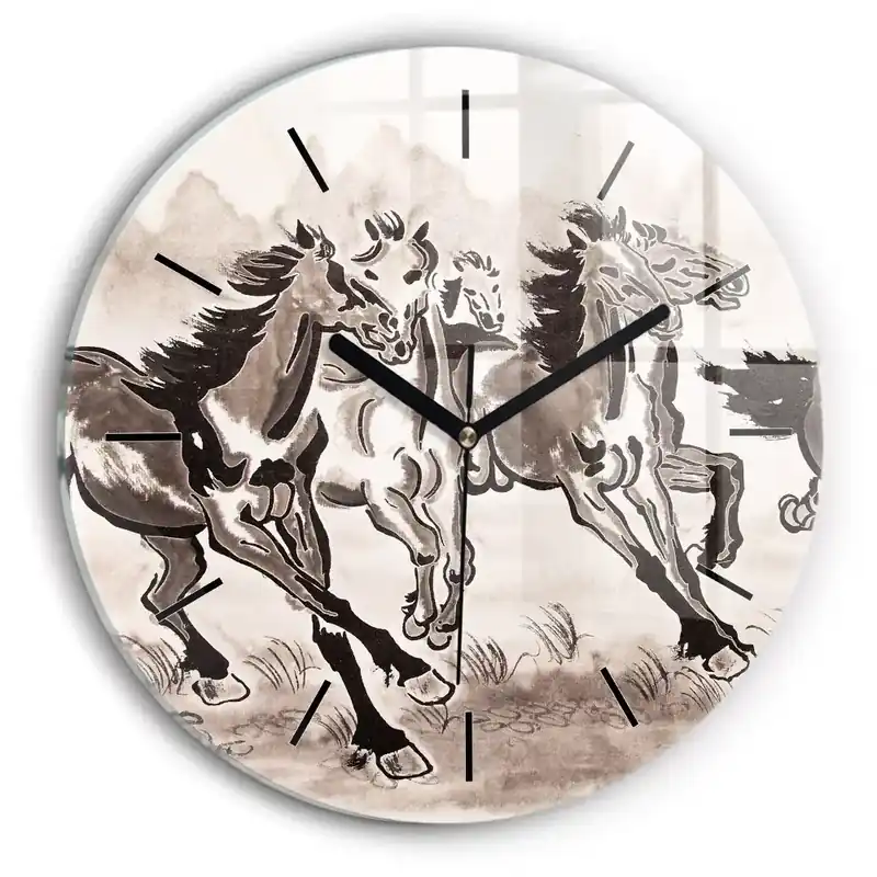 Cai în galop Ceas de sticlă pe perete rotund Comandă acum