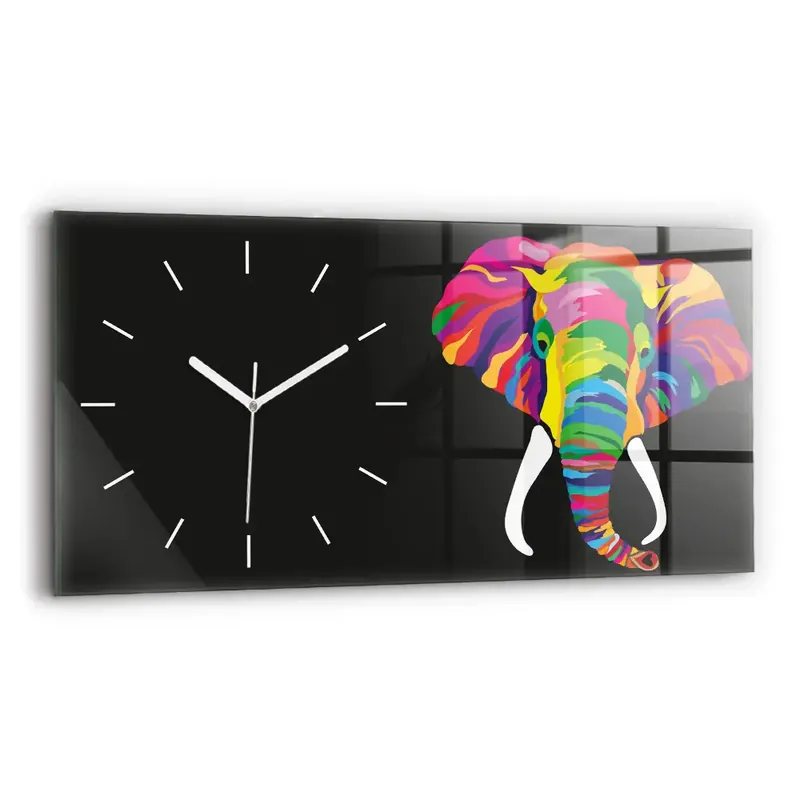 Calitate înaltă Ceas orizontale de perete din sticlă Elefant colorat