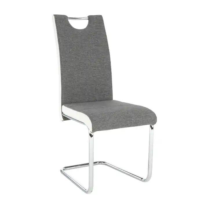 Scaun, material textil gri/piele ecologică albă/crom, IZMA Disponibil imediat