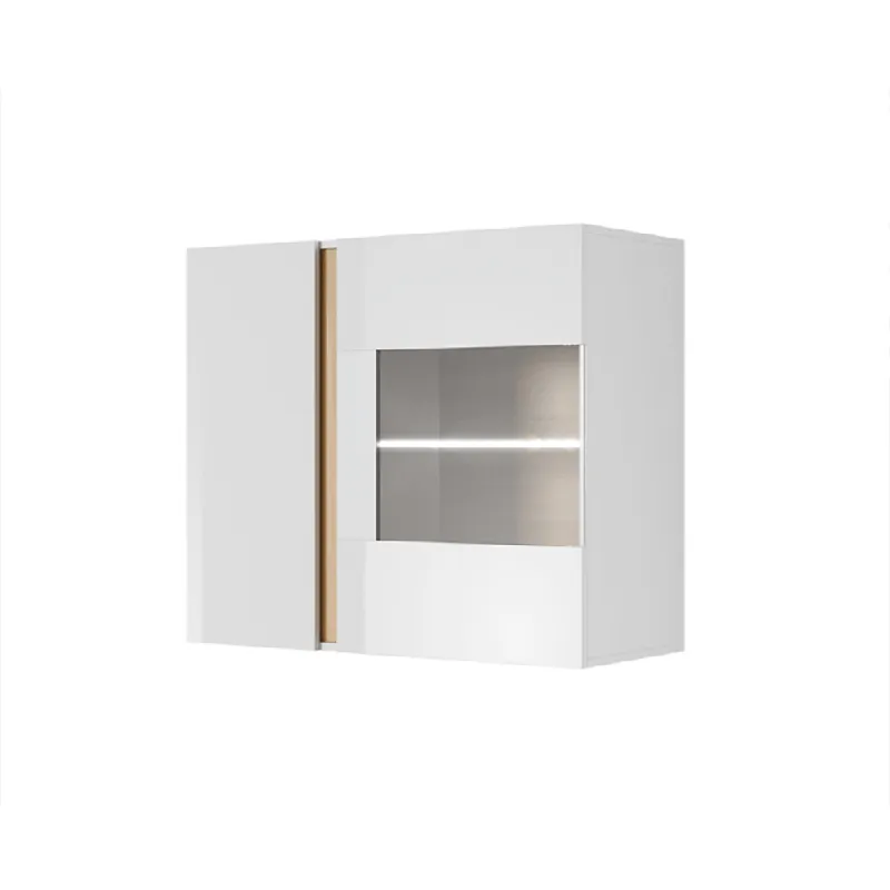 Vitrină suspendată 96, alb/stejar grandson/alb lucios, CITY Disponibil imediat