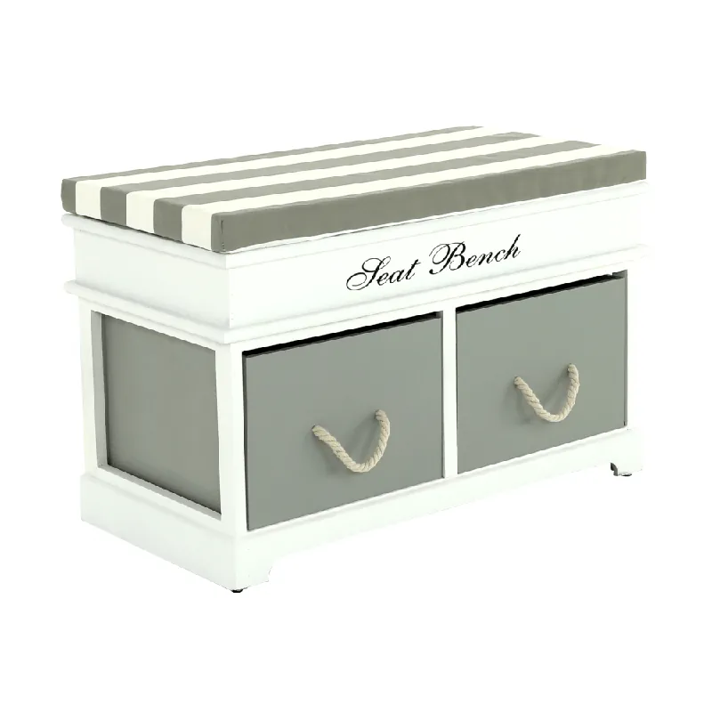 Bancă cu pernă, 2 sertare, alb/gri, SEAT BENCH 2 NEW Reducere extra