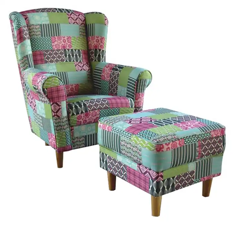 Vezi acum Fotoliu cu taburet, material textil în stilul patchwork M1, ASTRID
